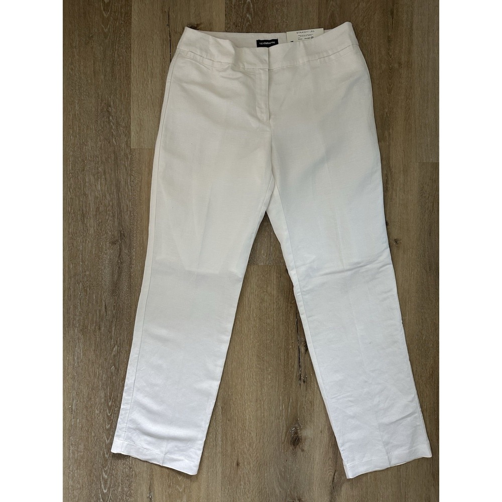 NWT Liz Claiborne Career White Linen Blend Straight Leg Pants Size 8